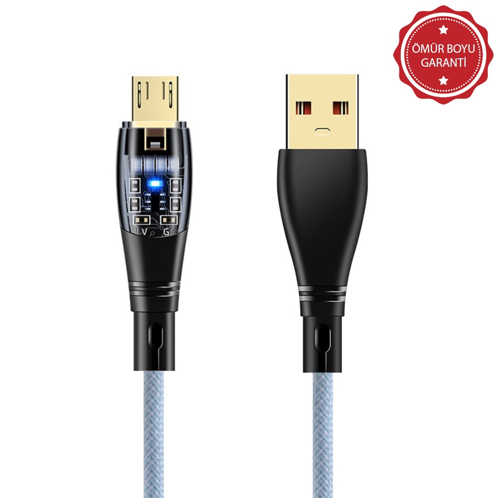 ScHitec 6A 120W UsbA to Micro 1Metre Hızlı Data ve Şarj Kablosu Mavi YK232M