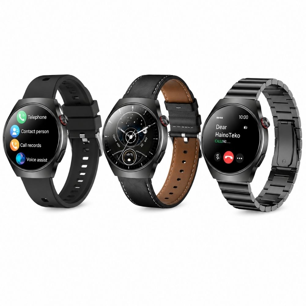 HainoTeko 32 Akıllı Saat AMOLED Ekran Bluetooth Sesli Görüşme, Su geçirmez, 15 Gün Batarya, Metal Kasa, Çoklu Spor & Sağlık Takibi Siyah