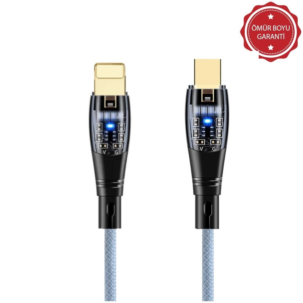 ScHitec 6A 20W Type-C to Lightning 1Metre Hızlı Data ve Şarj Kablosu Mavi YK255M